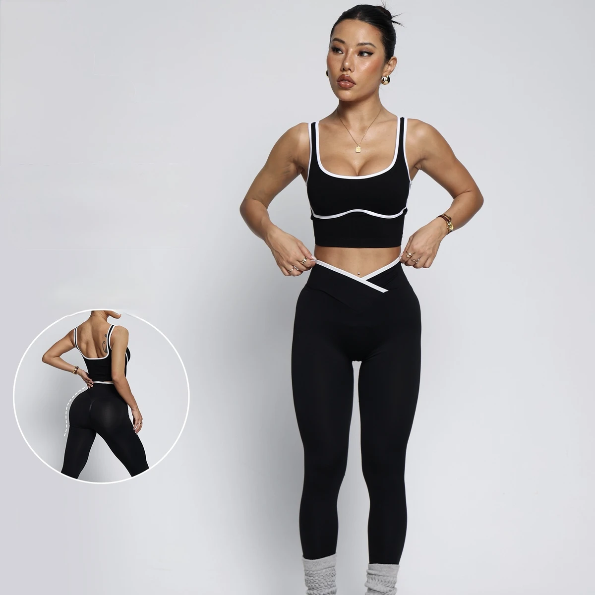 Wholesale Women's Yoga 2-Piece Crop Top Ankle-Length Leggings Set Spandex/Nylon Four-Way Stretch Eco-Friendly Quick Dry Elastic