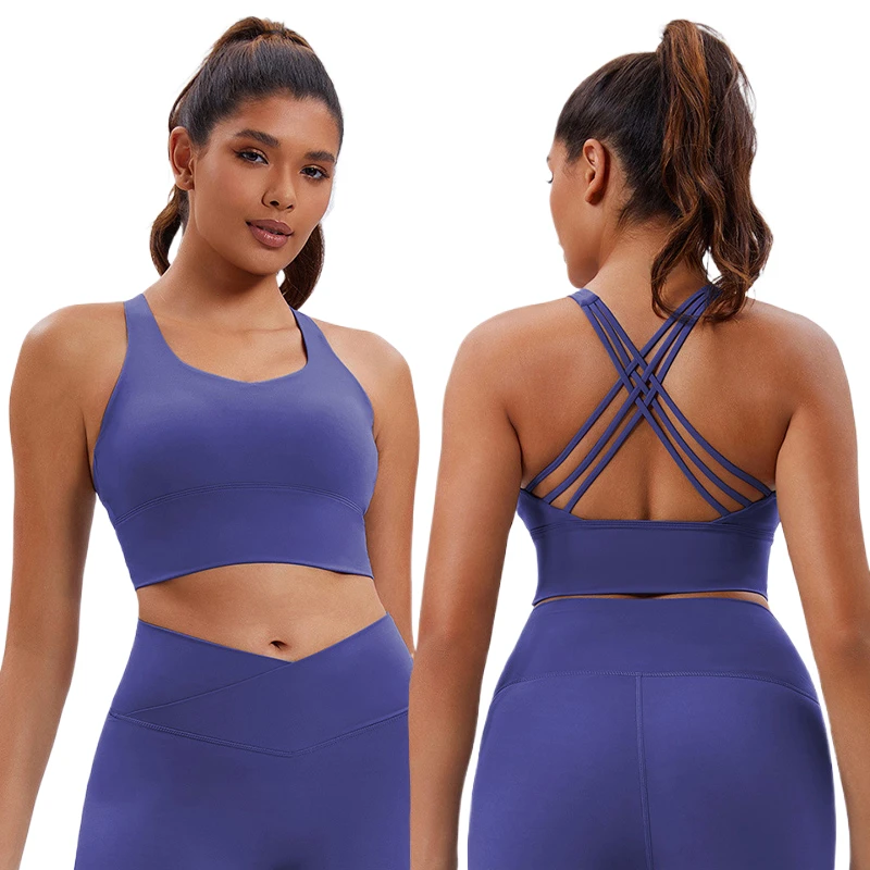 Gym Workout Bra Adjustable Supportive Sports Strappy Cross Back Sports Top Fitness High Impact for Women