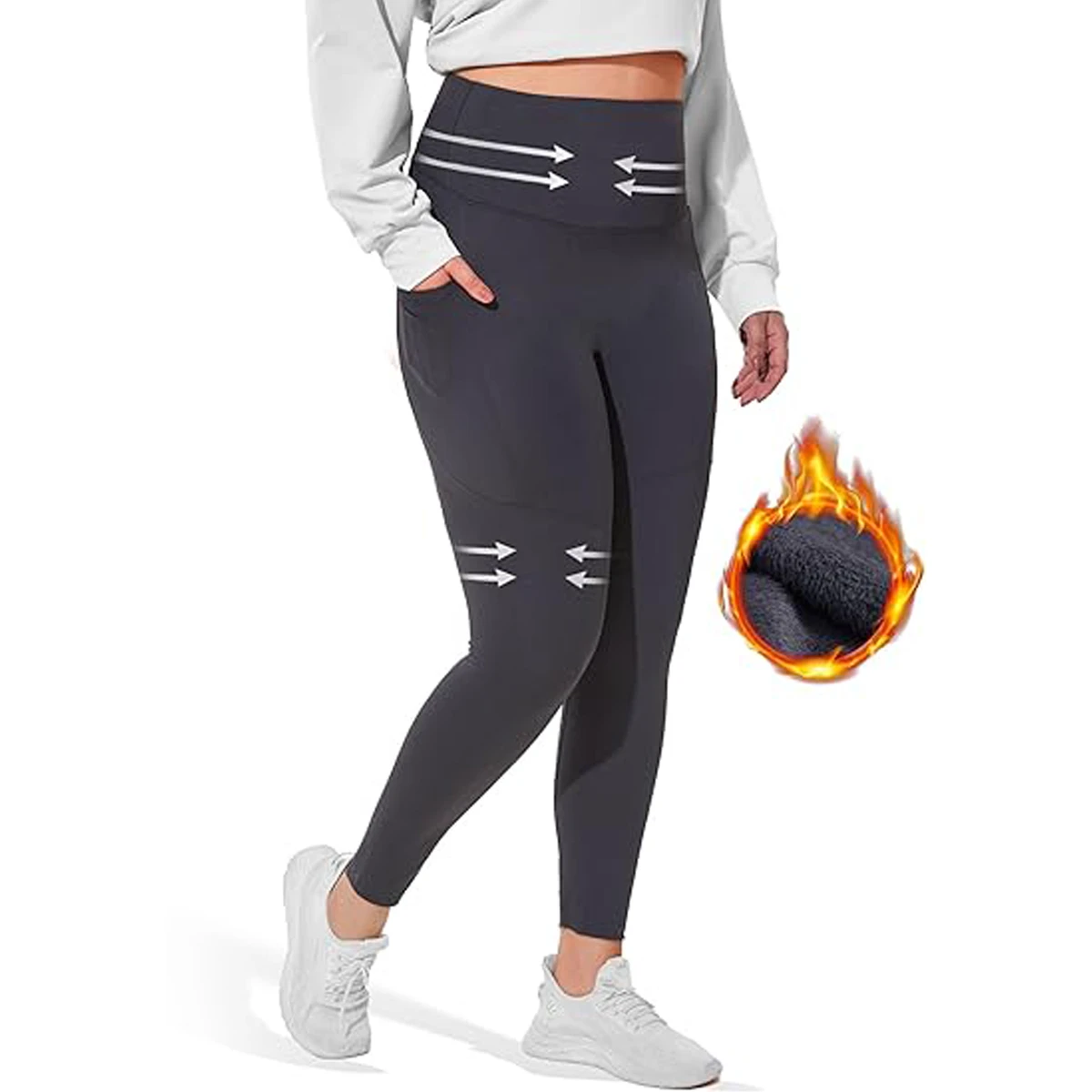 Women's 3XL High-Waisted Yoga Pants Elastic Waist Winter Compression Warm Leggings Spandex/Nylon Tummy Control Solid Logo Fleece