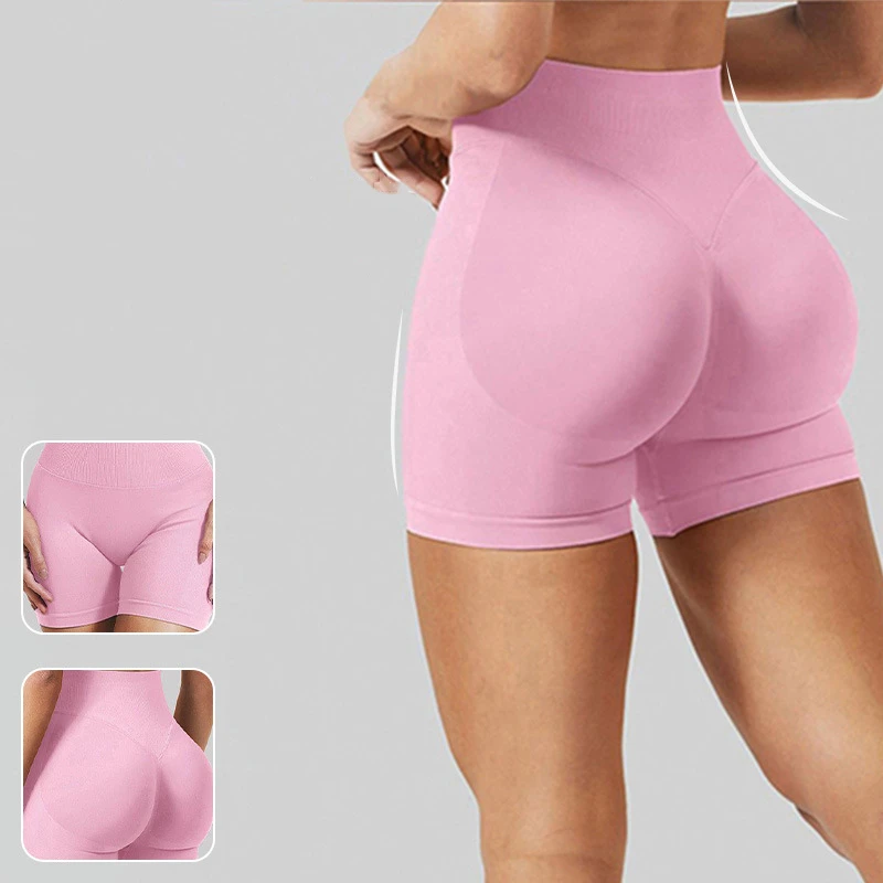 Premium Quality Women's Quick-Dry High-waist Yoga Shorts Stretch Seamless Solid Slimming Butt-Lifting Yoga Sports Fitness Shorts