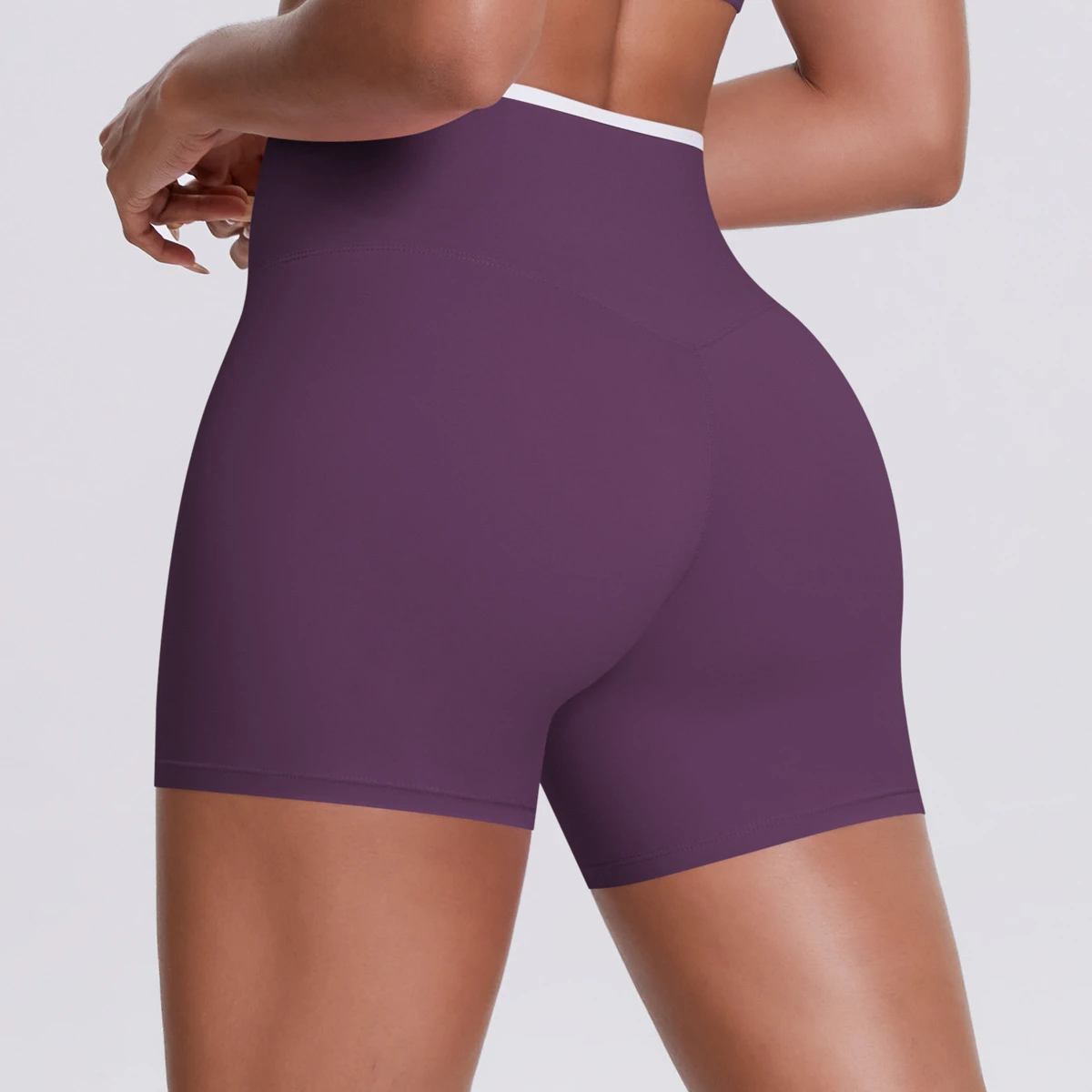 Women's Color-Block High-Waisted Yoga Shorts - Cross Waist Workout Tight for Running & Gym