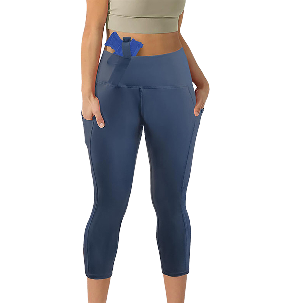 OEM Custom Printed Women's High-Waisted Casual Concealed Carry Compression Capri Yoga Leggings with Side Pockets