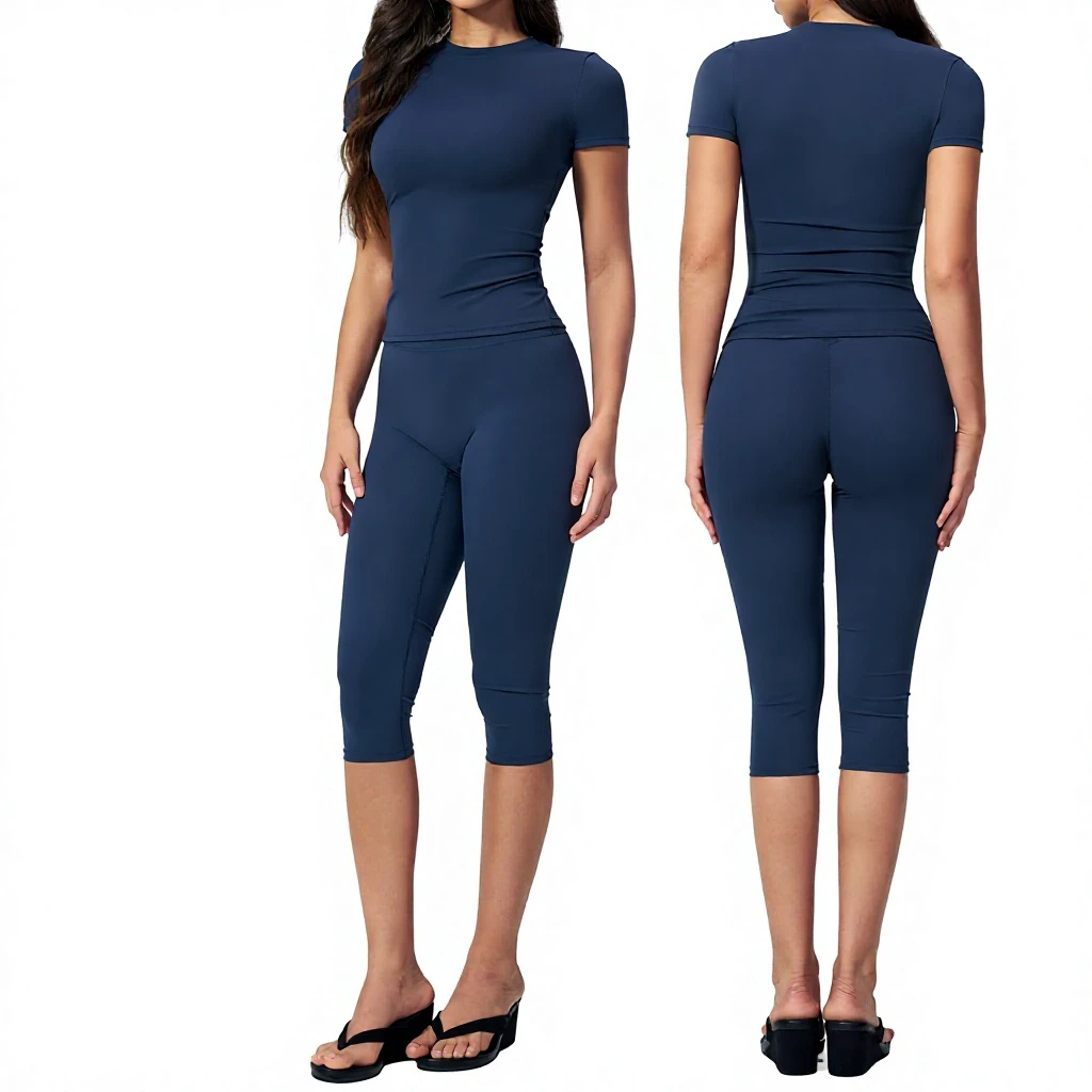 Cross-border Breathable Tight Yoga Suit Solid Body-shaping High Waist Quick-drying 2-Piece Set Fitness Cropped Pants