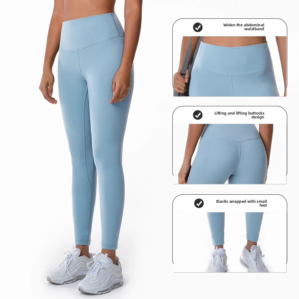 XXL Women's Seamless Yoga Pants Double-Sided Brushed Breathable Tight Sports Cropped Pants High Waist Hip-Lifting Running Solid