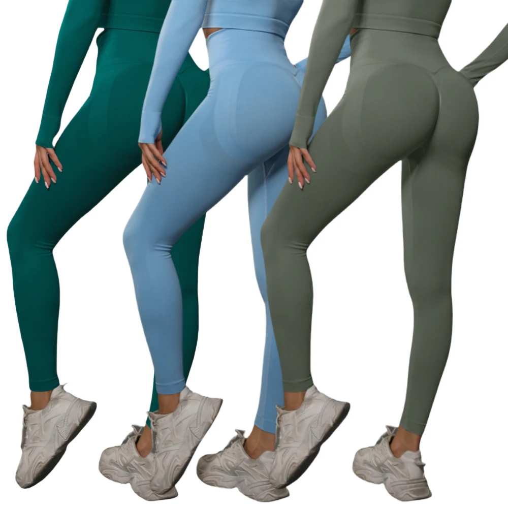 Seamless Ribbed High Waist Yoga Leggings, Butt Lifting Tummy Control Stretch Squat Proof Workout Fitness Pants