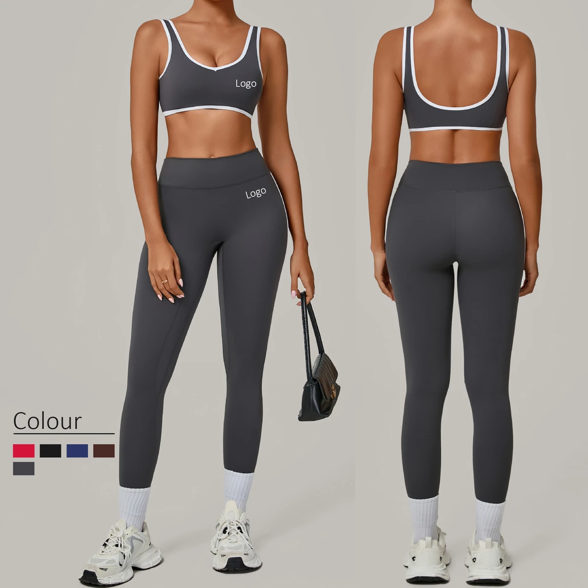 Women's Girls' Reversible Two Tone Spandex/Nylon Quick Dry Breathable Fitness Sports Bra Leggings Set High Stretch Elastic Waist