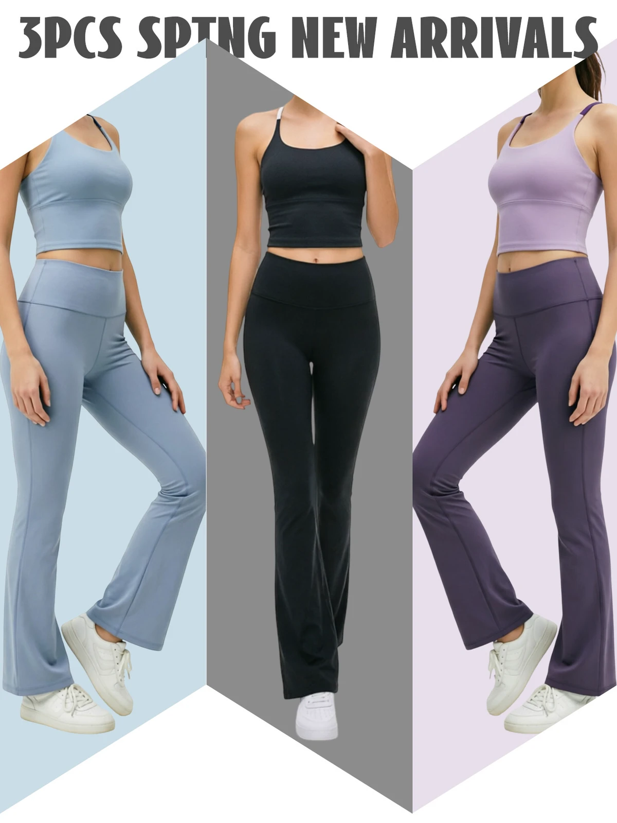 High Waist Flared Solid Color Eco-Friendly Yoga Set Adjustable Tie Strap Four-Way Stretch Versatile Two-Piece Tracksuit Running