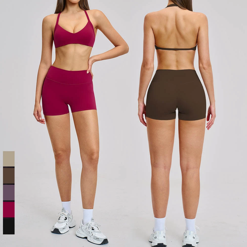 SHINBENE Women's Workout Sets 2 Piece Yoga Outfits High Waisted Yoga Leggings Shorts and Sports Bra Gym Clothes Tracksuit