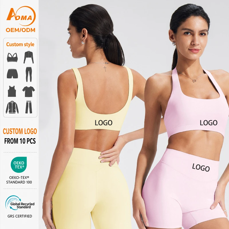 Custom Logo Women Yoga Top U-Neck Criss Cross Back Breathable Lightweight Simple Workout Gym Sports Bra