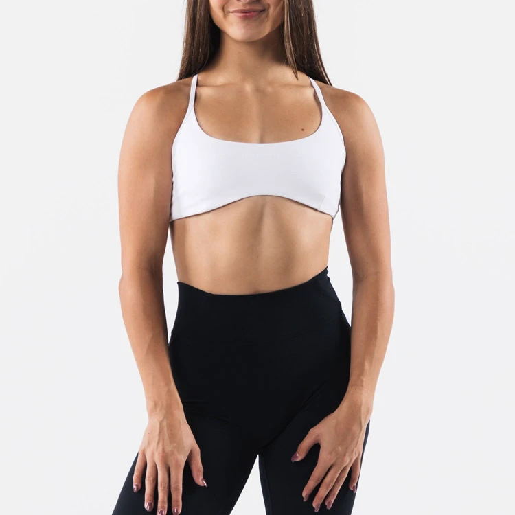 Women's Adjustable Strappy Sports Bra Wholesale Nylon Yoga Bras with Sexy Open Back Buttery Soft Removable Padded Simple Style