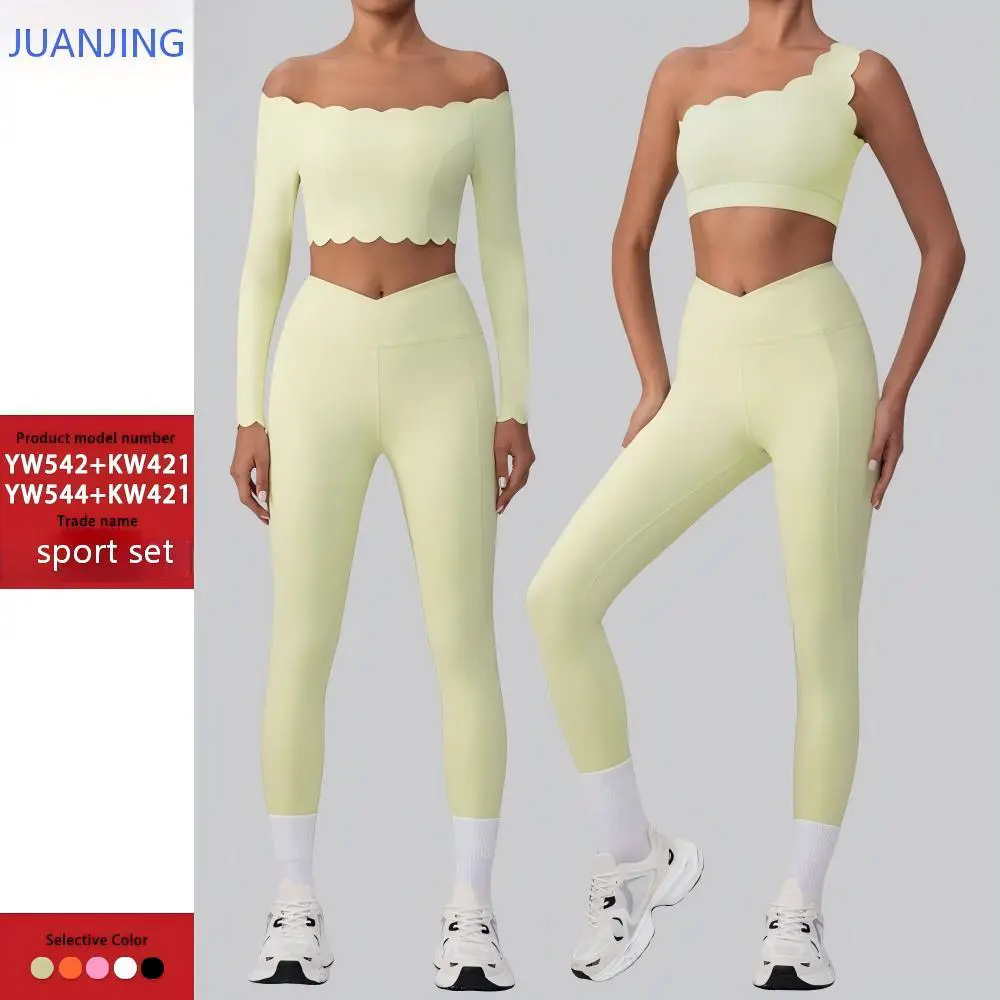 Wholesale Women's Gym Fitness Yoga Set Sexy One-Shoulder Sports Bra High Waist High Elastic Leggings Tight Sportswear