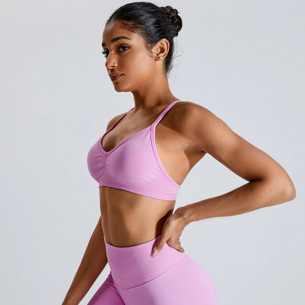 Hot Selling Adjustable Sport Bra Cross Back Seamless Gym Exercise Yoga Bra Sexy Strappy Breathable Fitness Running Wear Adults