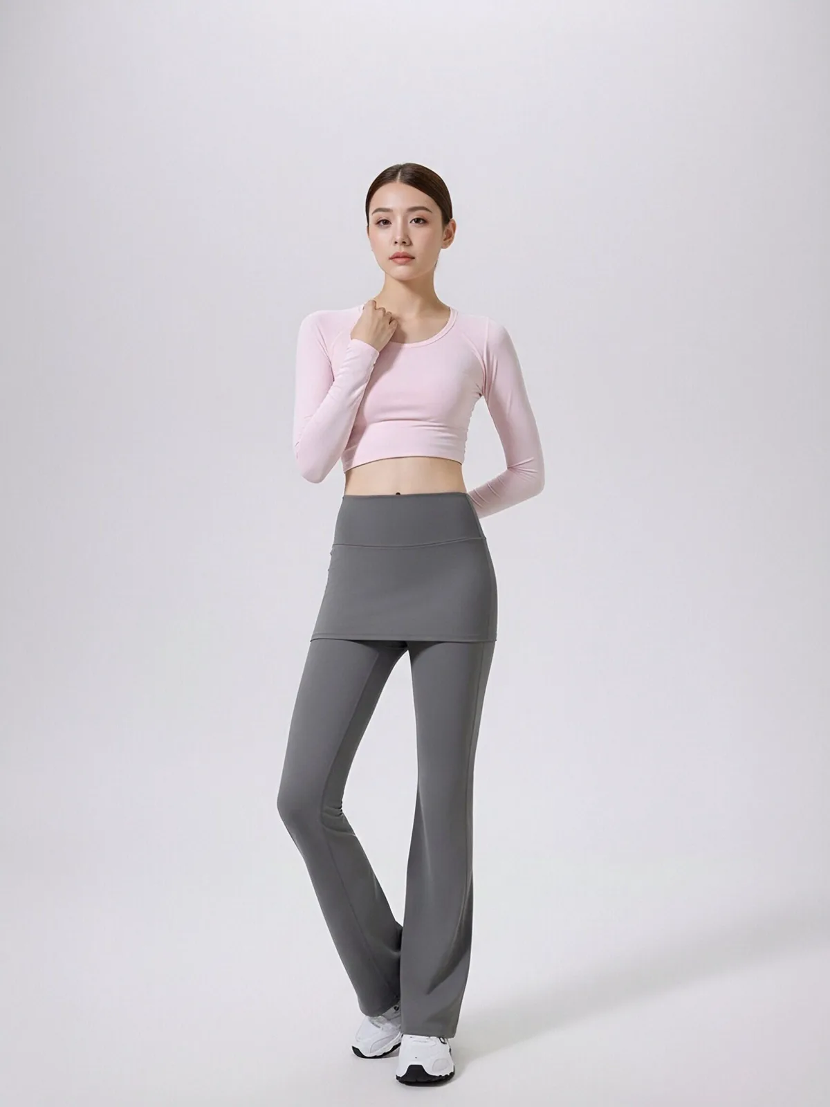 High-Waisted Gathered Butt-Lifting Yoga Pants with Detachable Skirt for Outer Wear Sports Pants Flare-Leg Fitness Pants