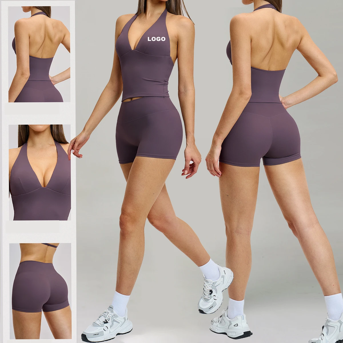 Women Hot Sell High Waist Workout Casual Jogging Shorts Outdoor Sports Loose Fit Comfortable Halter Neck Sexy Back Top Yoga Set