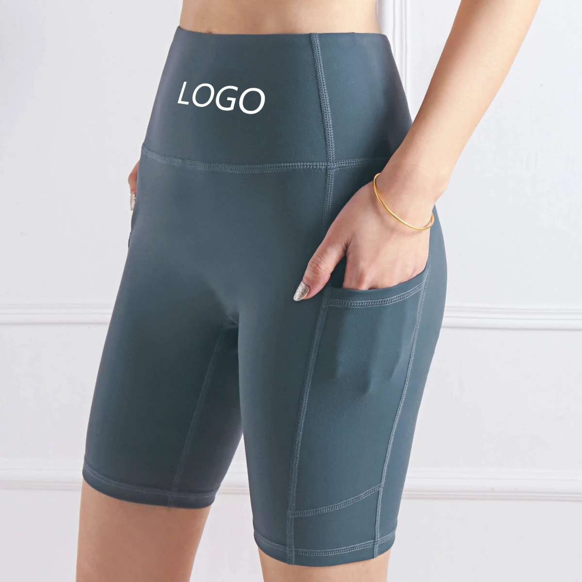 Yoga Biker Shorts High Waist Women's Fitness Gym Shorts with Pockets Solid Breathable Eco-Friendly Sexy Workout