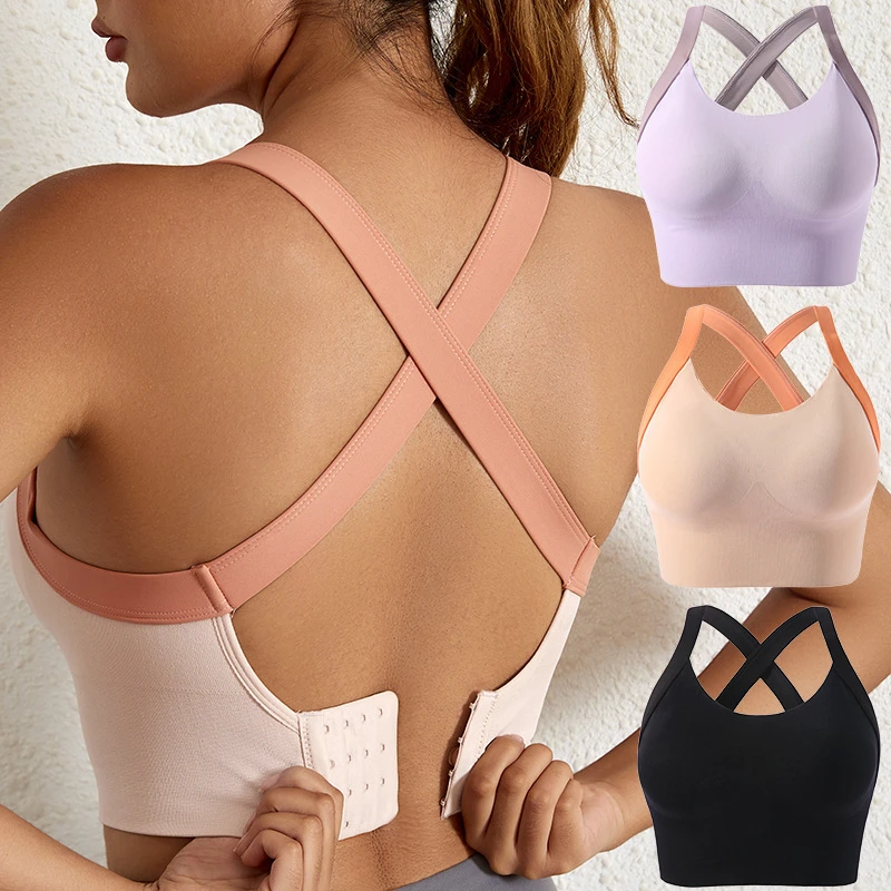 Custom Color-Blocked Strapless Back-Exposing Yoga Sports Bra / Outerwear Running and Fitness Tank Top / High-Support Sports Bra