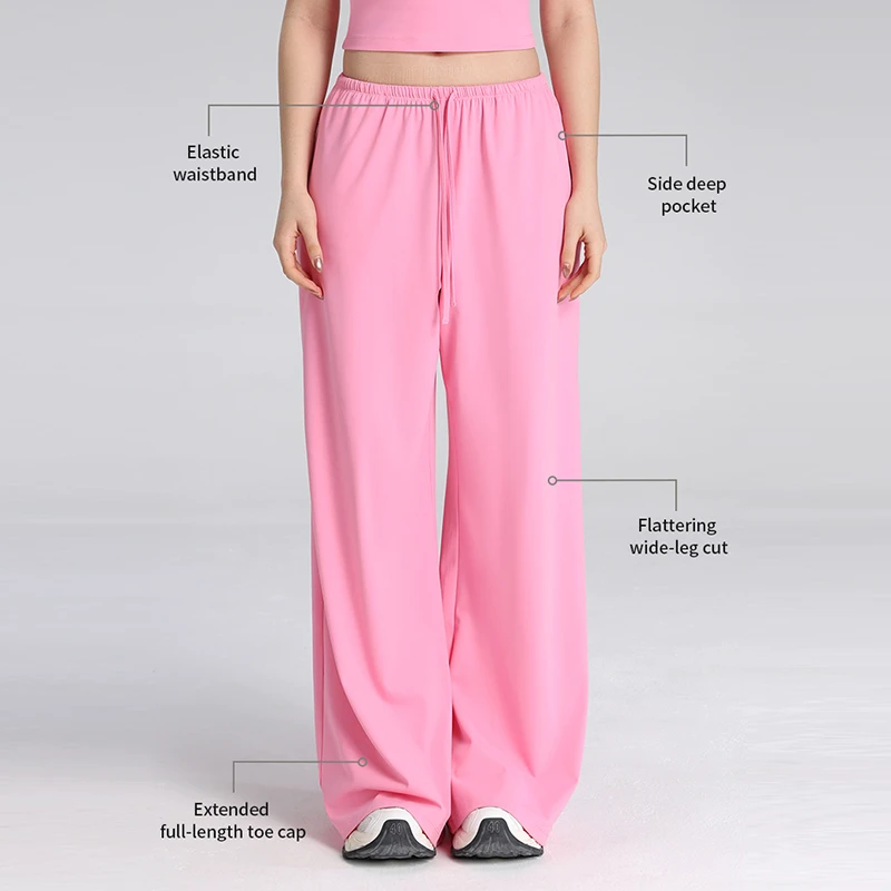 OEM/ODM New Yoga Pants Drawstring Elastic Waist Closure Loose Straight Leg Fitness Pants Wide Leg Casual Running Pants for Woman