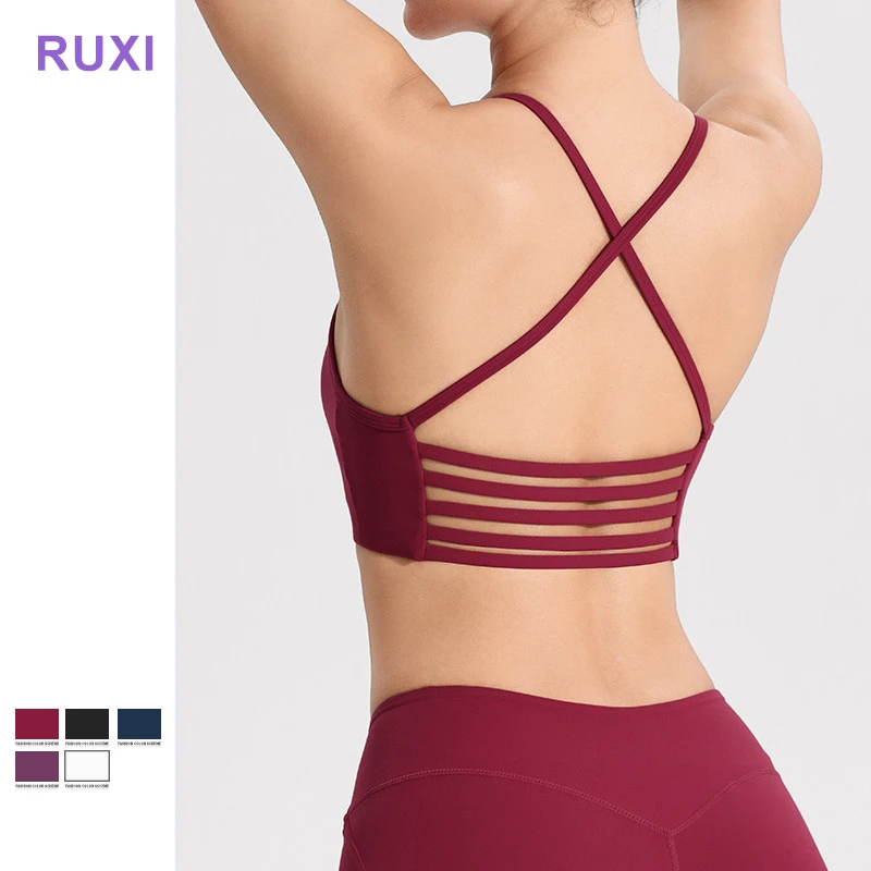 Gym Fitness Tank Tops Backless Crop Sports Bras Light Strength Thin Strap Sports Bra Cross Beautiful Back Sports Bra