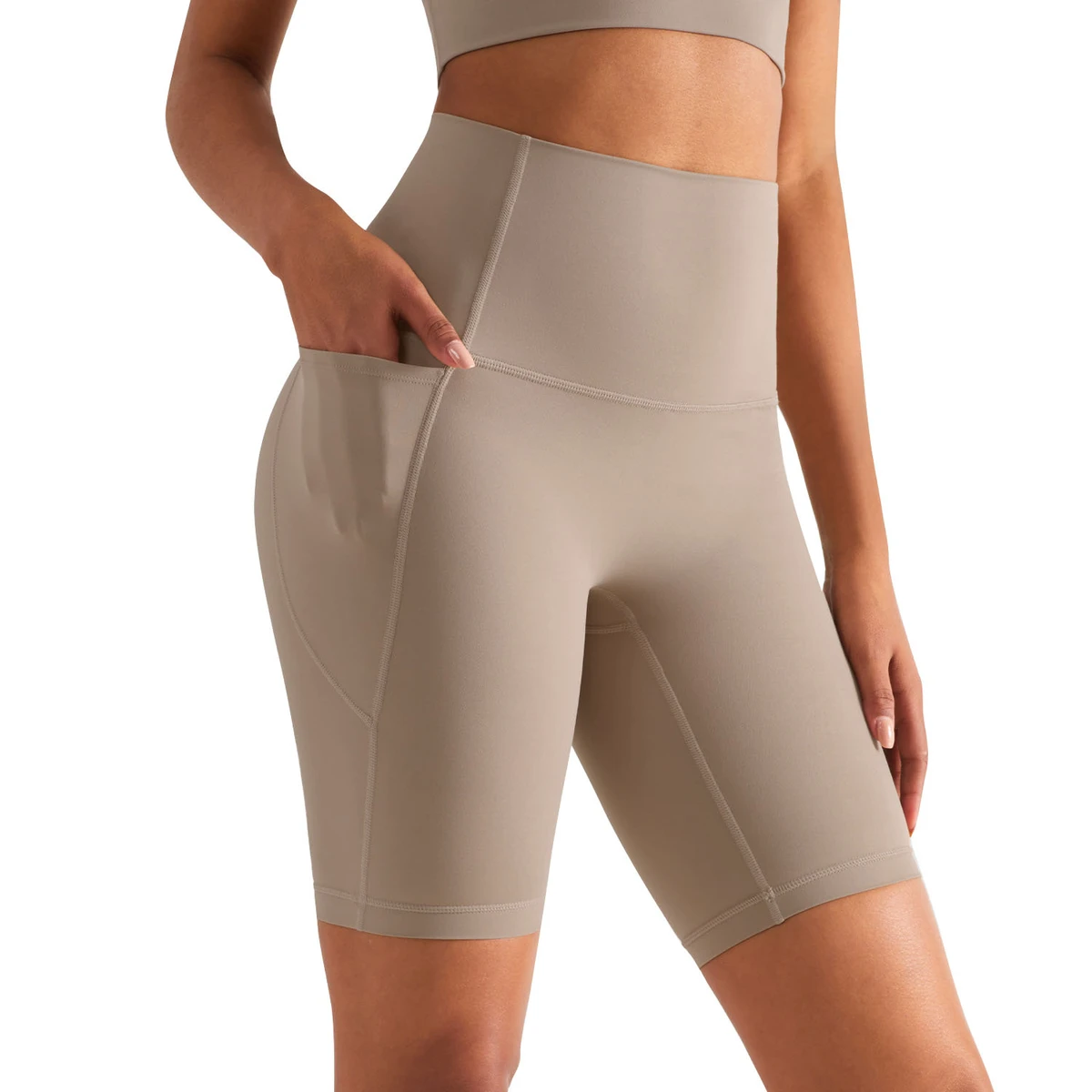 Women High Waist Soft Quick Dry Fitness Yoga Shorts With Phone Pockets
