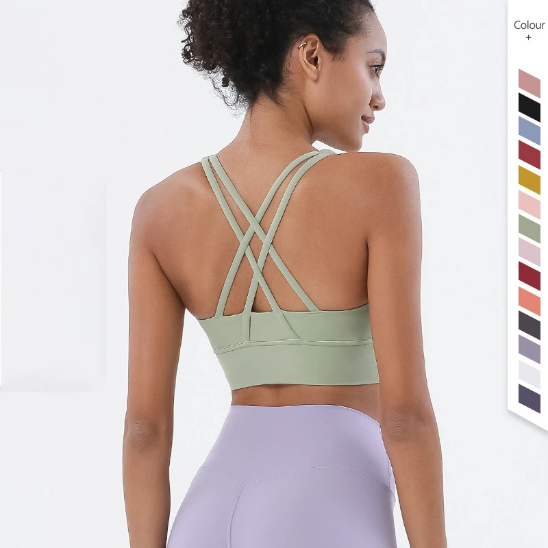New High Support Anti-shock Yoga Bra Double Strap Cross Back Push up Sports Gym Bra