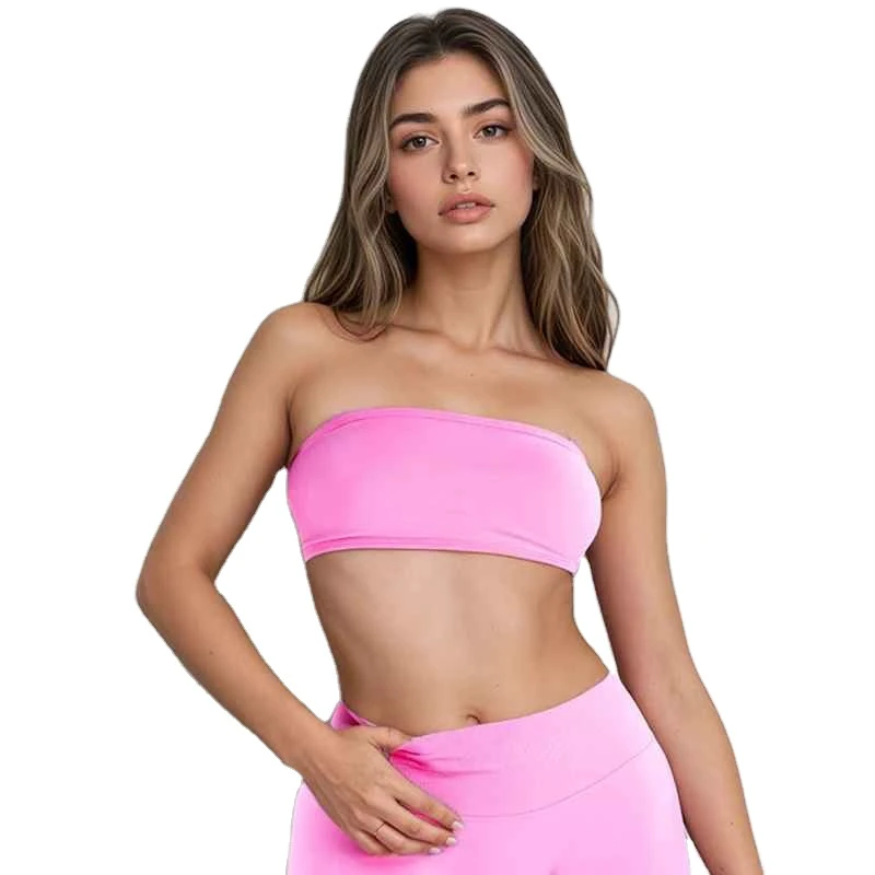 Women's Seamless Sports Bra No Logo Front Logo Simple Style Gym Crop Top Yoga Tank Scrunch with Halter Workout Yoga Tops