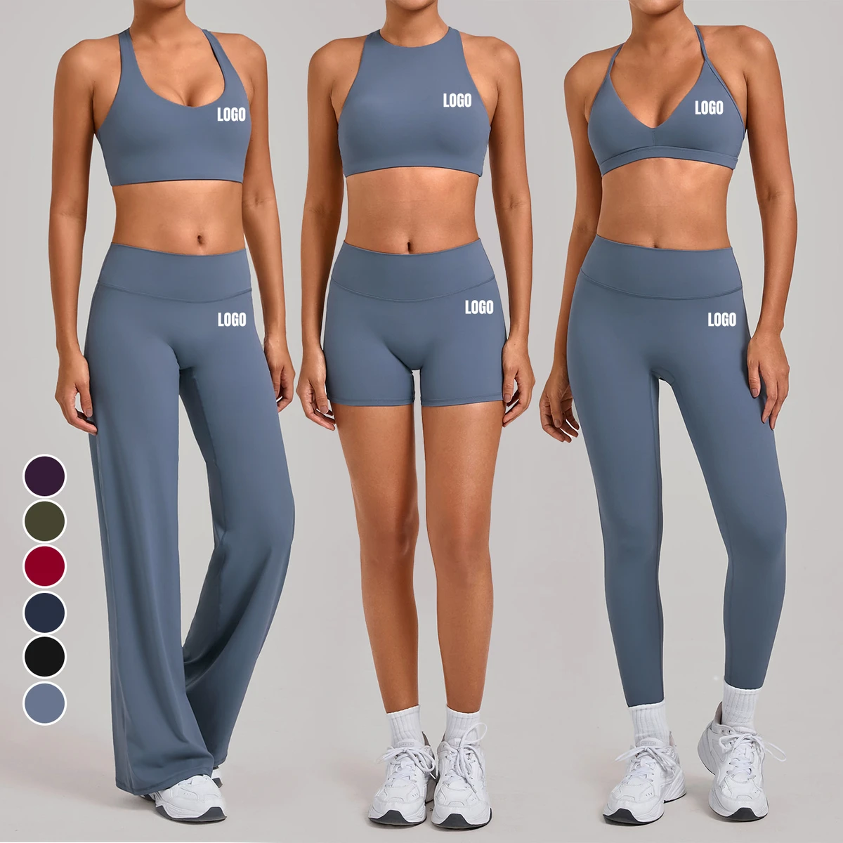 High Quality Custom Women 6 Piece Yoga Sets High Stretchy Compression Quick Dry Breathable Naked Feeling Tight-Fitting Gym Set