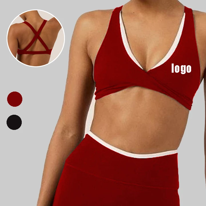 2025 Halter Adjustable V Neck Twist Front Cross Back Sports Bra with Pad Yoga Bra