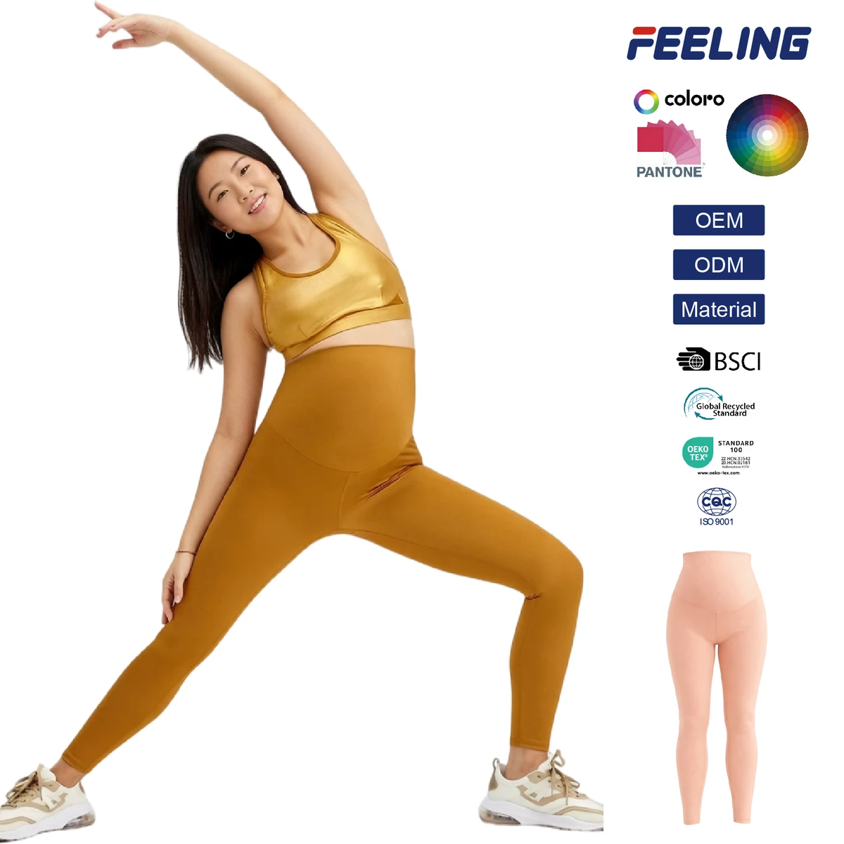 Maternity High Elastic Waist Breathable 4-Way Stretch Moisture Wicking Anti-Chafe Workout Pants For OEM ODM