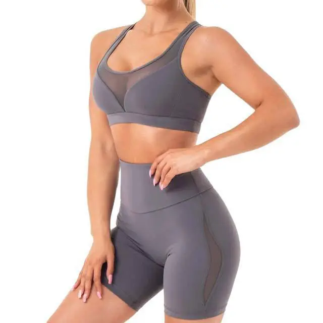 Women's Breathable Quick Dry Sport Bra Shorts Set Gym Yoga 2-Piece Solid Spandex Cotton