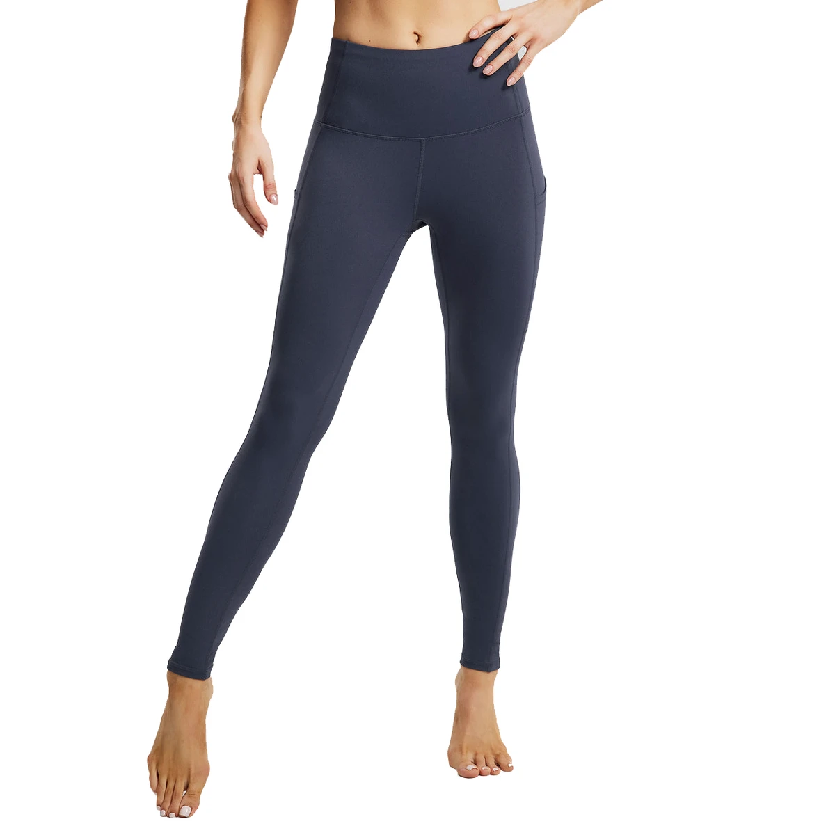 High Waisted Seamless Yoga Leggings Full Length Solid Color With Pockets Four-Way Stretch Spandex Nylon Pants For Women