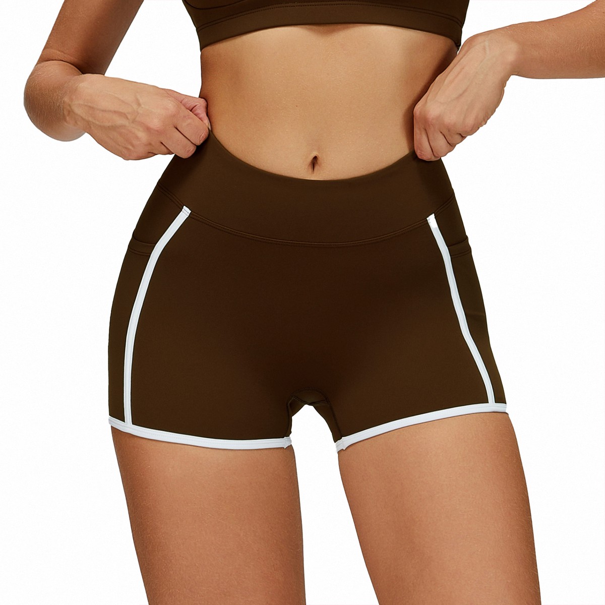 Women Custom Yoga Shorts With Contrast Piping High Stretch Tummy Control Gym Short Activewear