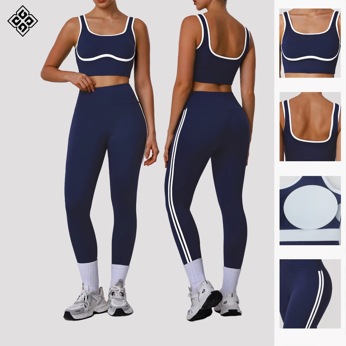 Women Striped Fitness Yoga Set High Elastic Shockproof Sports Bra Tummy Control Leggings Sports Wear Gym Fitness Clothes