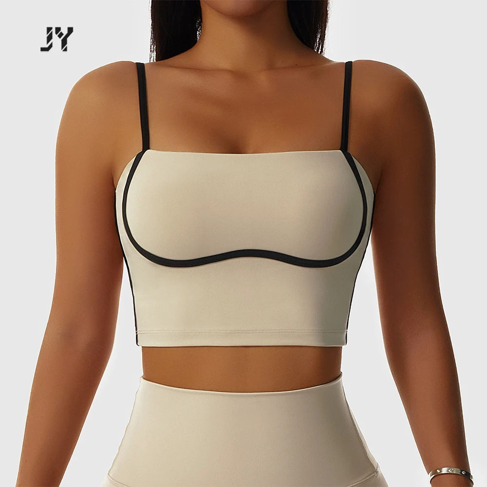 Joyyoung Contrast Piping Yoga Set Women Spaghetti Strap Crop Top High Waisted Leggings Workout Gym Fitness Sportswear Outfits