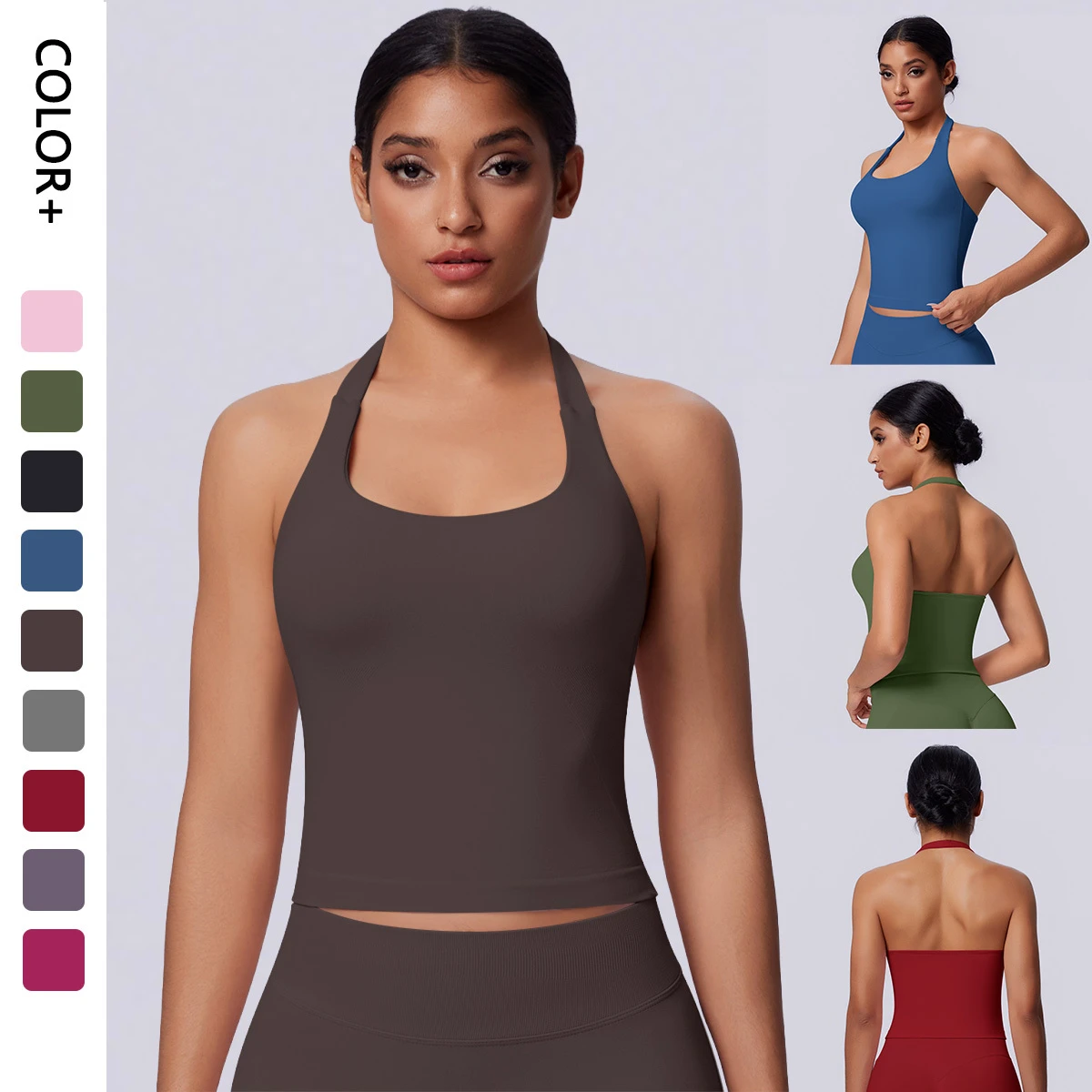 Popular Halter Back High Support Sports Bra Breathable Waist Shaping Knitted Fitness Yoga Bra