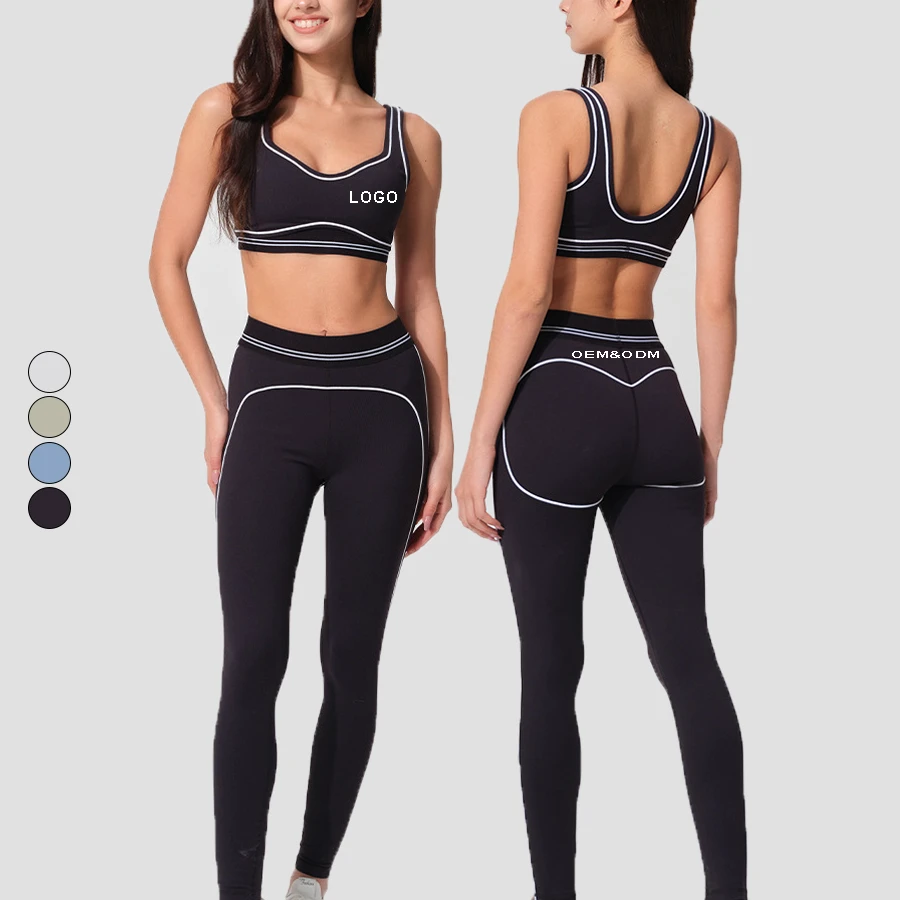 Ropa Deportiva Mujer Nylon Polyamide Breathable Bra and High Waist Legging Yoga Gym Fitness Wear Two Pieces Set Women Clothing