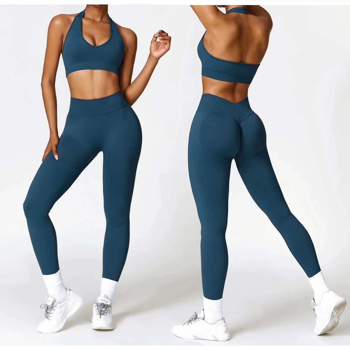 Quick-Dry Breathable Seamed Anti-Bacterial Plus Size High Waist 2-Piece Spandex Yoga Leggings Set