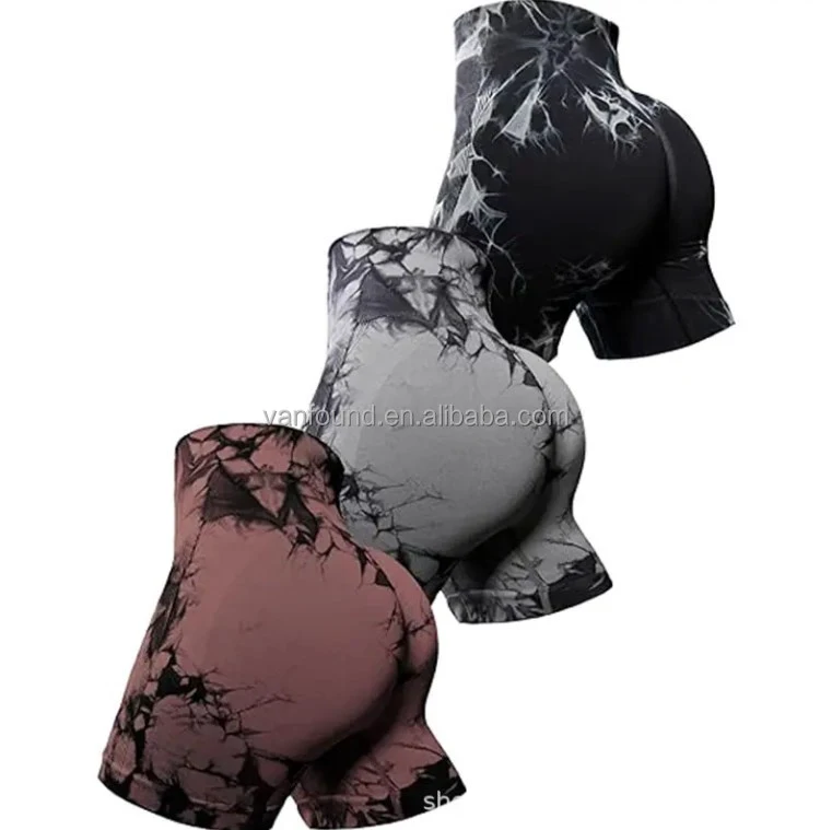 Vanfuound Running Yoga Shapers Shorts Tie Dye Seamless Yoga Biker Shorts Workout Butt Lifting High Waist Women Gym Sports Shorts