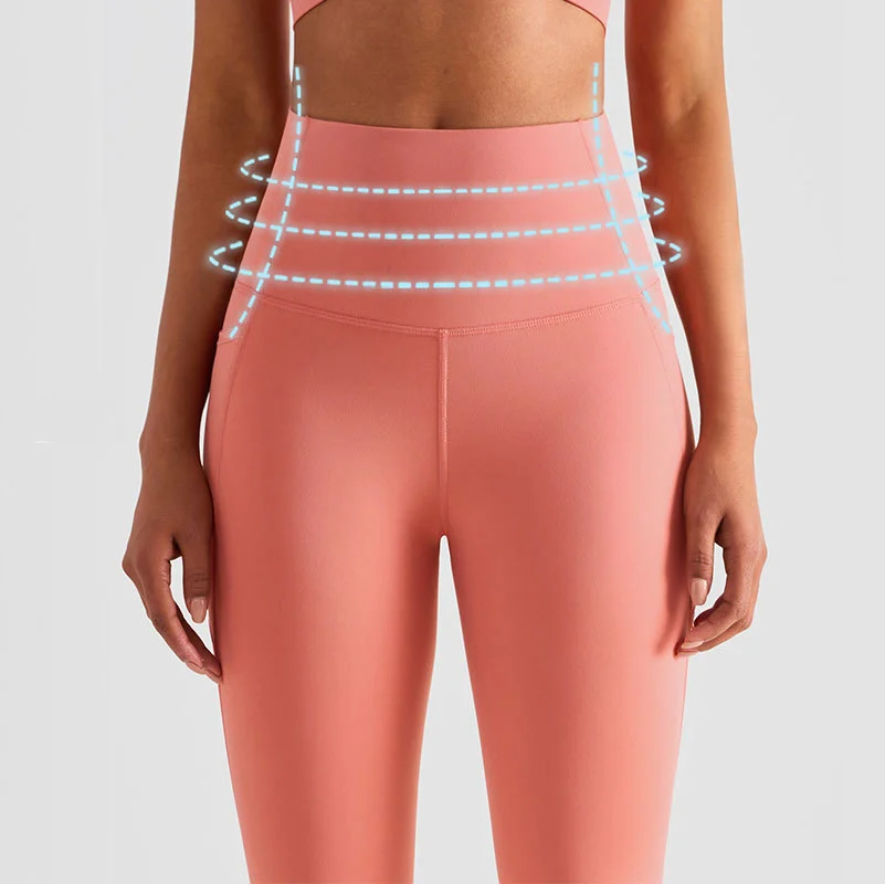 Custom Nylon Yoga Leggings High Waist Tummy Control Yoga Pants With Side Pockets Second Skin Slim Fit Workout Leggings for Women