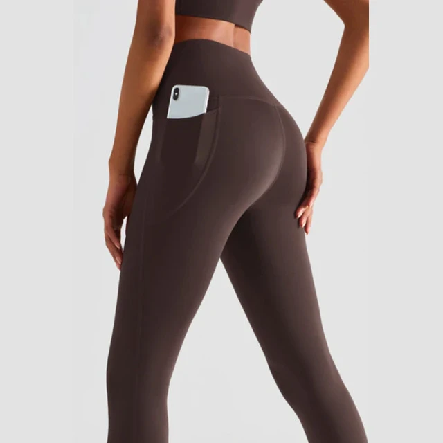 Quick Dry Solid High Waist Ankle-Length Yoga Pants Women Seamless Spandex/Nylon 4 Way Stretch Fitness Leggings Pockets Workout
