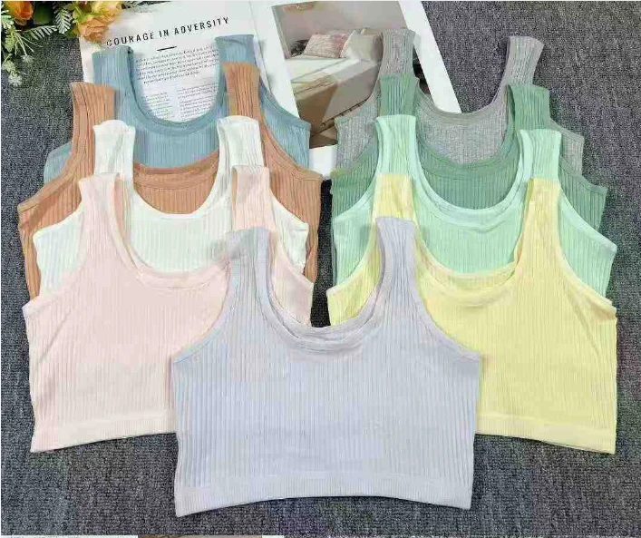 6122# Low Price Stock Women's Thread Underwear Wide Strap tank Top Short Vest Non Pad Solid Color Young Girls' Sports Bra