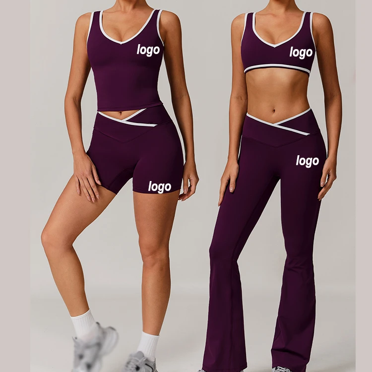 Women's High Waist Sports Suit with Contrasting Colors and Backless Design Yoga Outfit Women Sets Yoga Two Piece Set