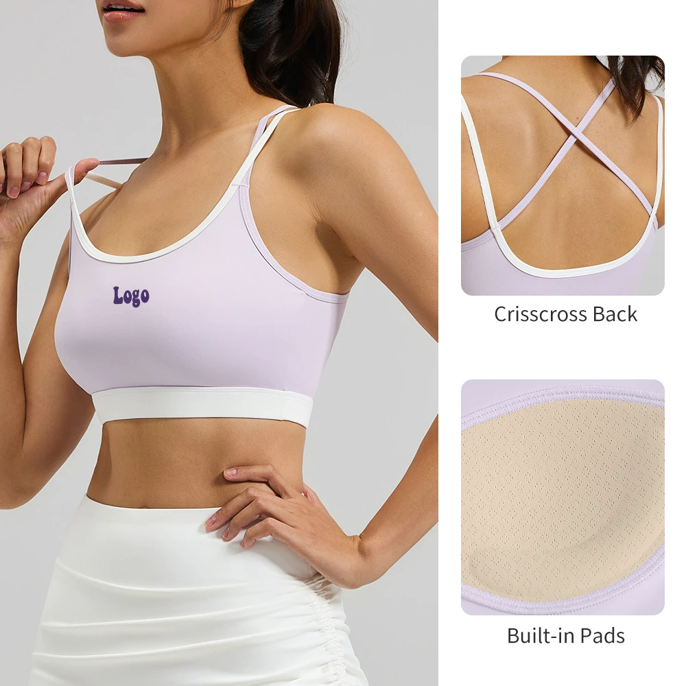 Summer Custom High Support Sports Bra Four-way Stretch Sweat-Wicking Gym Fitness Crisscross Back Fixed Cups Yoga Bra for Women