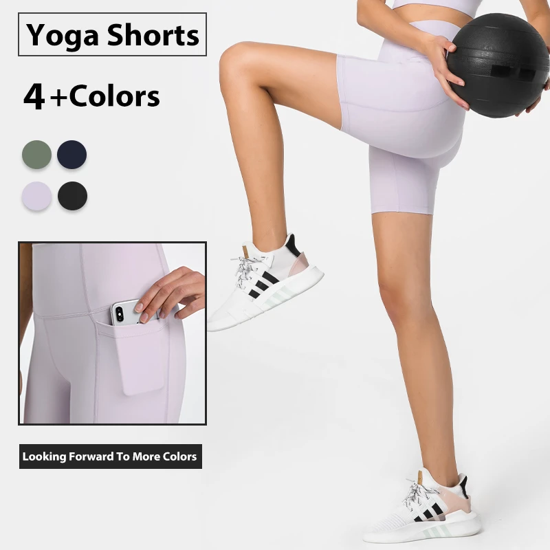 2024 Women's New Spring Solid Color Spandex Tripartite Workout Fitness Yoga Compression Shorts Legging With Panel Pockets XL