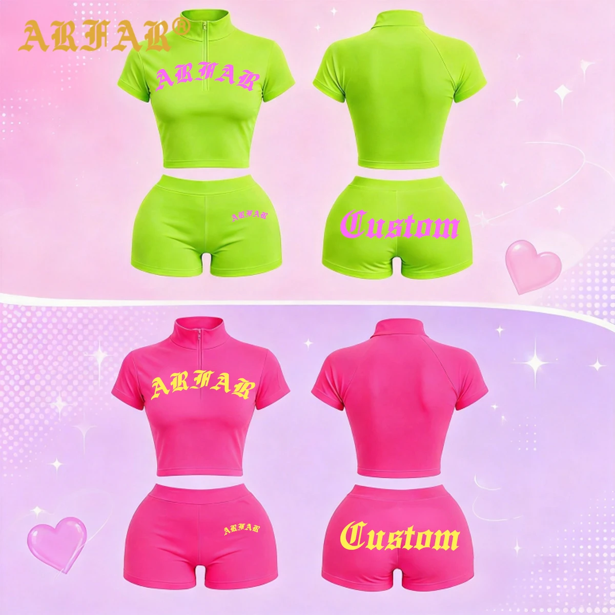 Gym Fitness Sets Workout Clothes for Women Slim Fit Half Zip Crop Top High Waist Biker Shorts Activewear 2 Piece Yoga Set