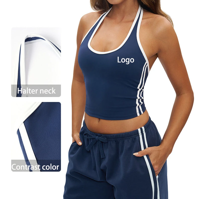 Halter Neck High Support Padded Chest Print Plus Size Exercise Sports Breathable Women Active Tank Top Gym Bra Lightweight Yoga