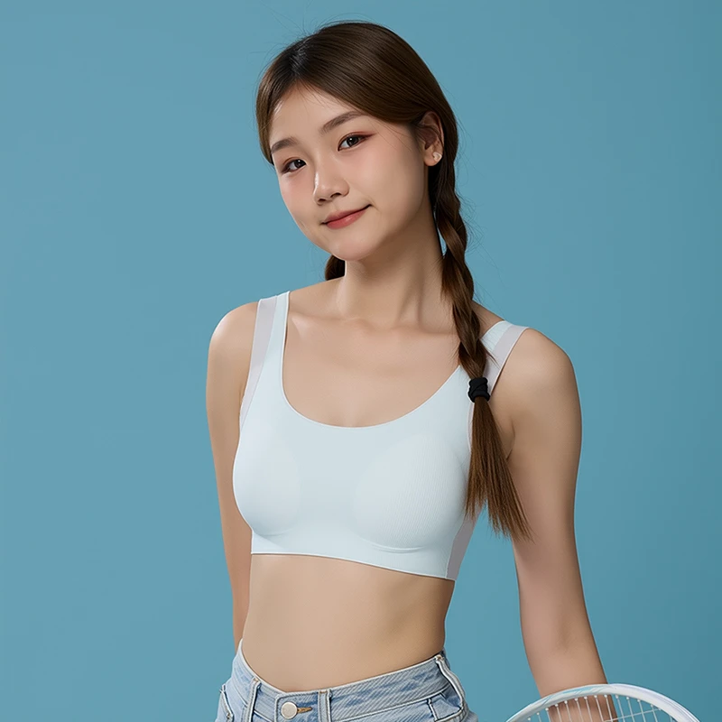Y9263 Teenagers Underwear 10A Anti-bacteria Contrast Breathable Seamless Children Tank Top Thin Student's Sports Bras