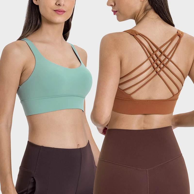 Padded Beauty Cross Back Yoga Bra Brushed Nude High-Strength Shock-Proof Upper Support Sports Underwear Women