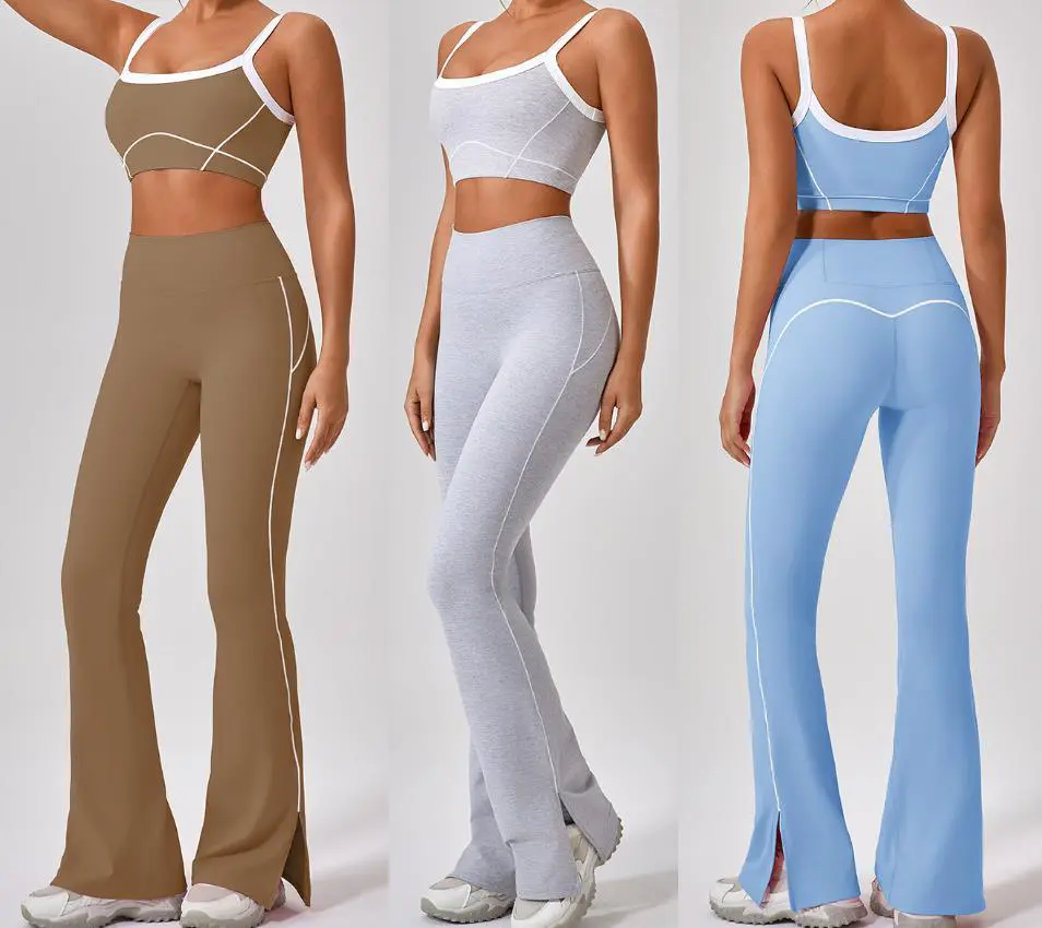Custom Logo Women Yoga Set Split Flare Pant Bra 2 Piece Set Gym Wear Pilate Training Fitness Dancing Lightweight Sport Yoga Sets
