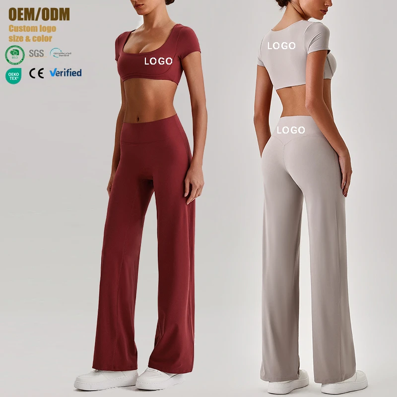 Quick-drying Sports Women Fitness Yoga Sets Suit Leggings Short-sleeved Backless Outdoor Fitness Set