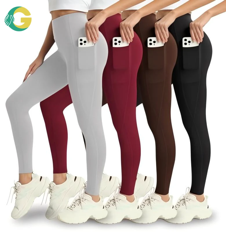 Women's High Waist Yoga Leggings Seamless Four-Way Stretch Breathable Gym Pants with Side Pockets for Running & Fitness